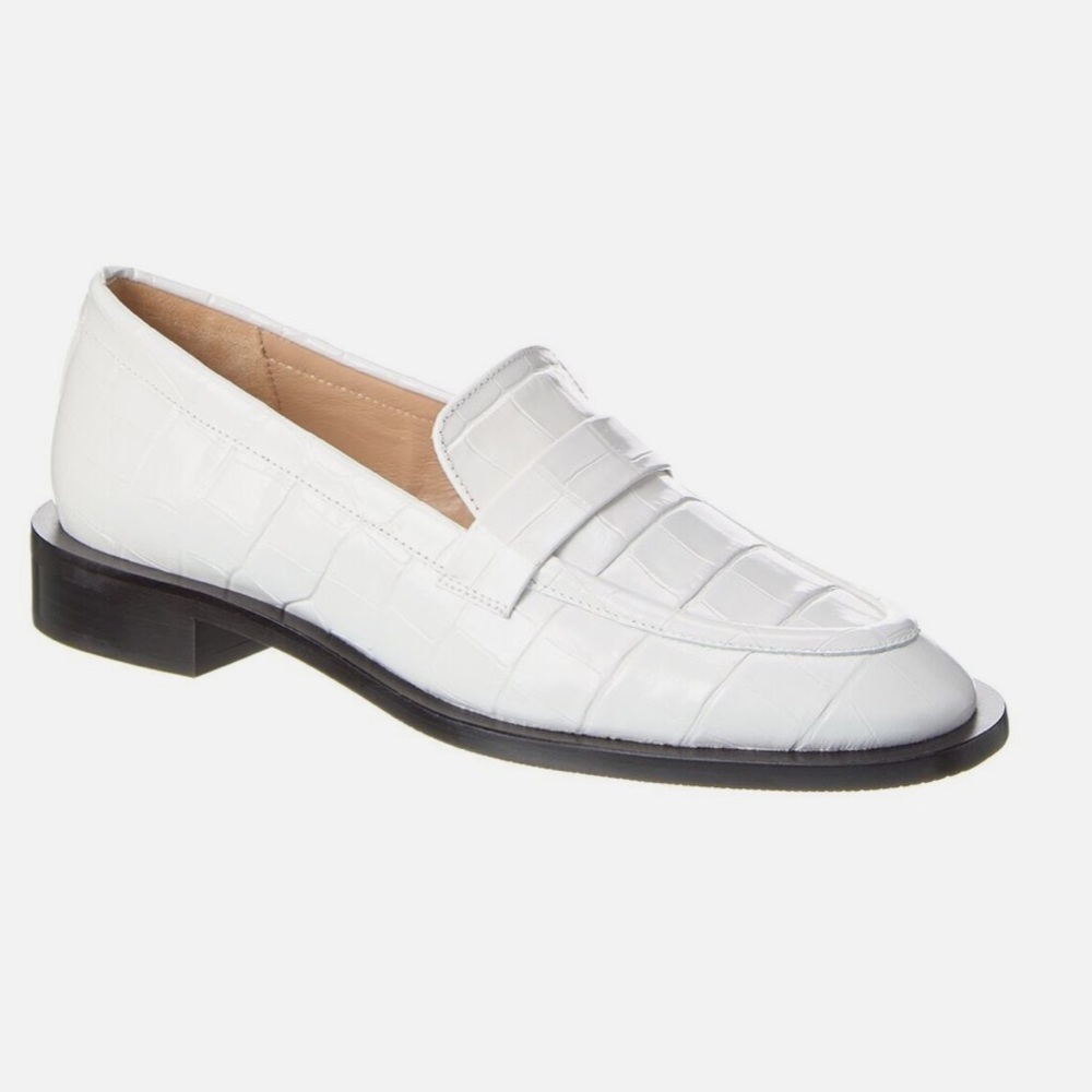 Stuart Weitzman White Croc-Embossed Leather Penny Loafers - Picture 9 of 9